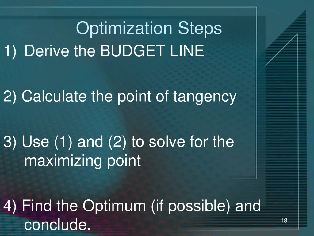 optimization steps 1 derive the budget line