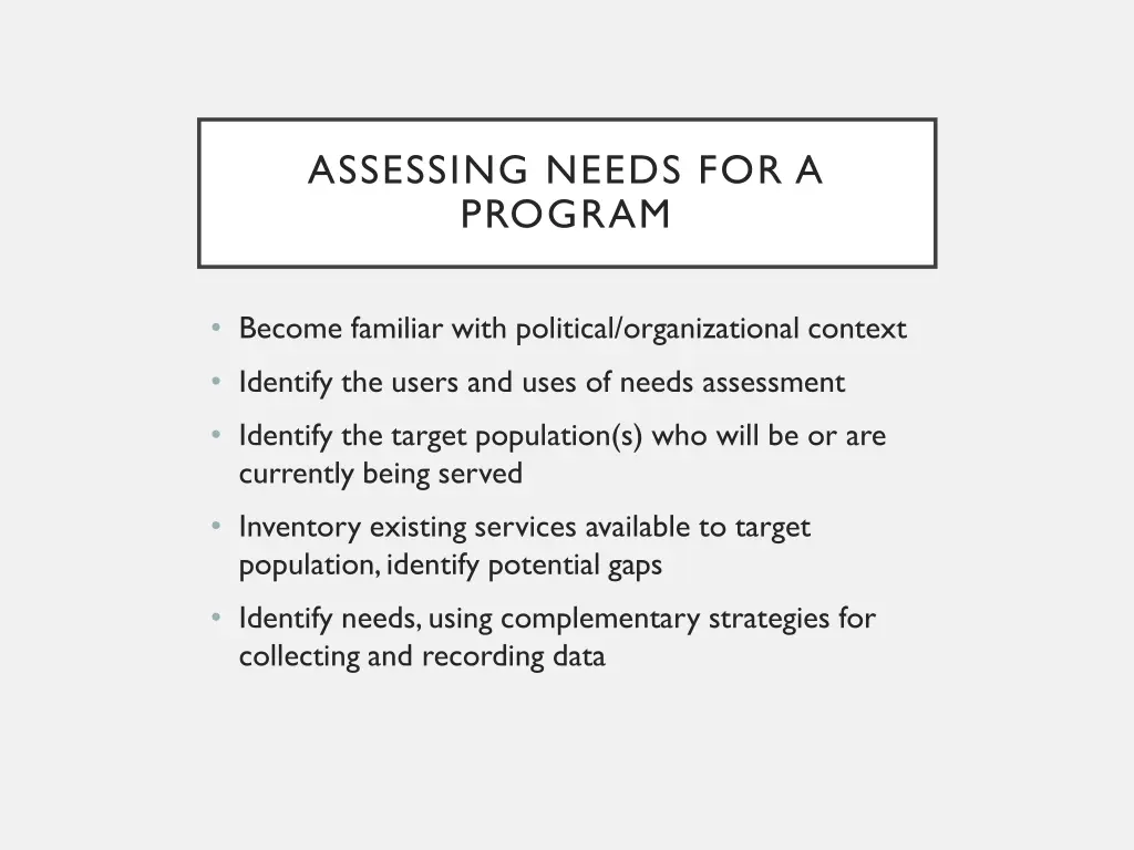 assessing needs for a program