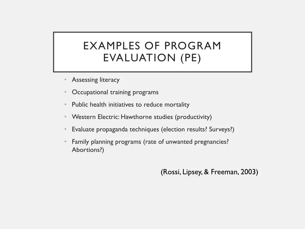 examples of program evaluation pe