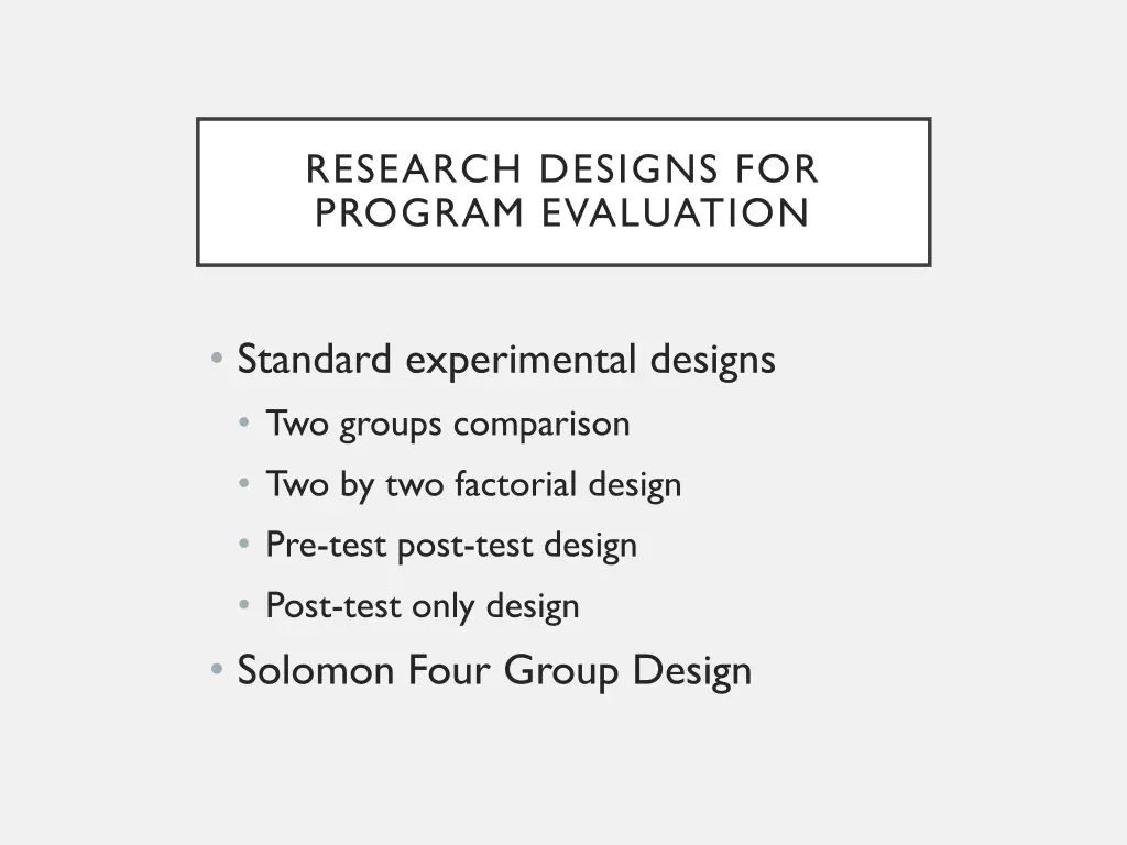 research designs for program evaluation