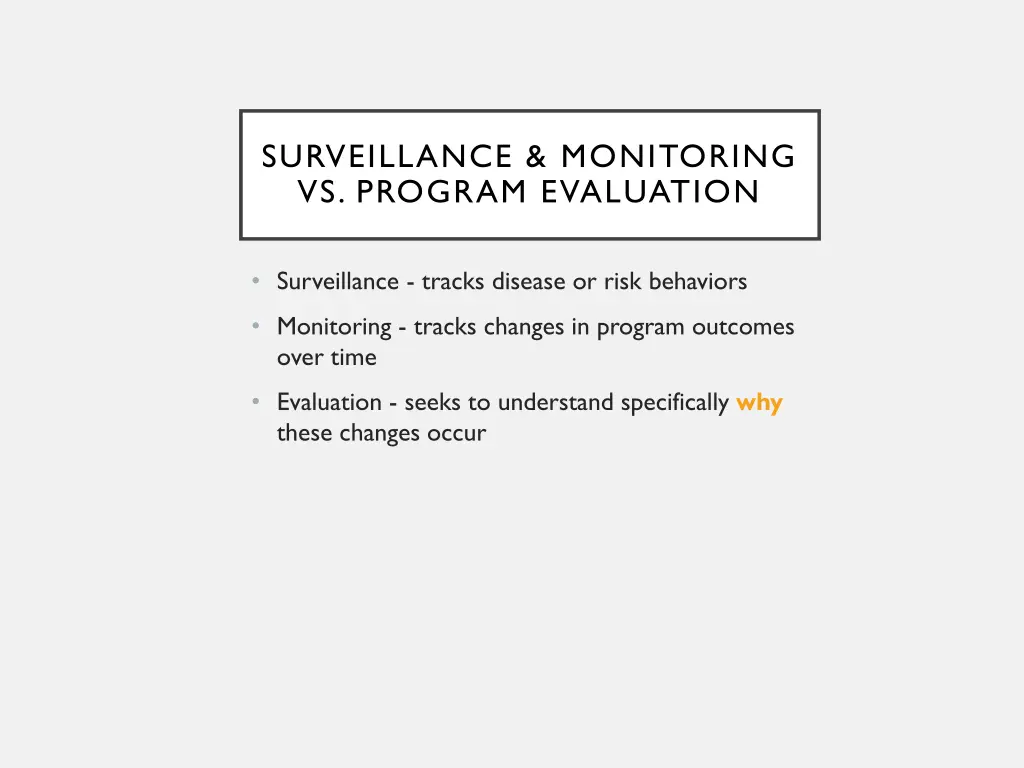 surveillance monitoring vs program evaluation