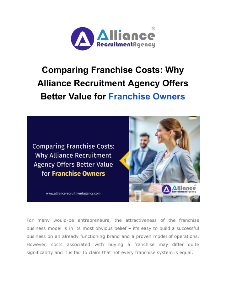 comparing franchise costs why alliance