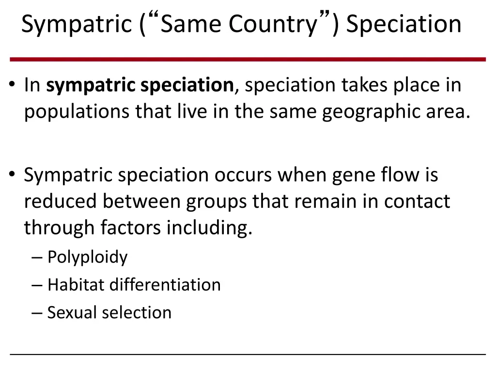 sympatric same country speciation