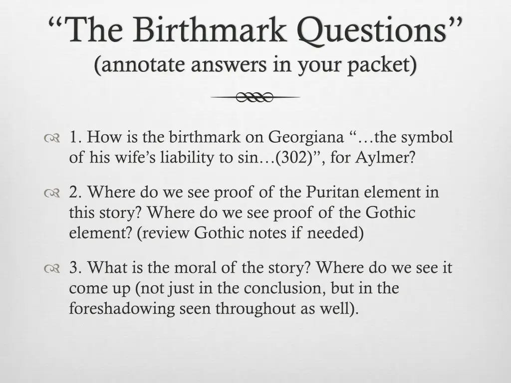 the birthmark questions annotate answers in your