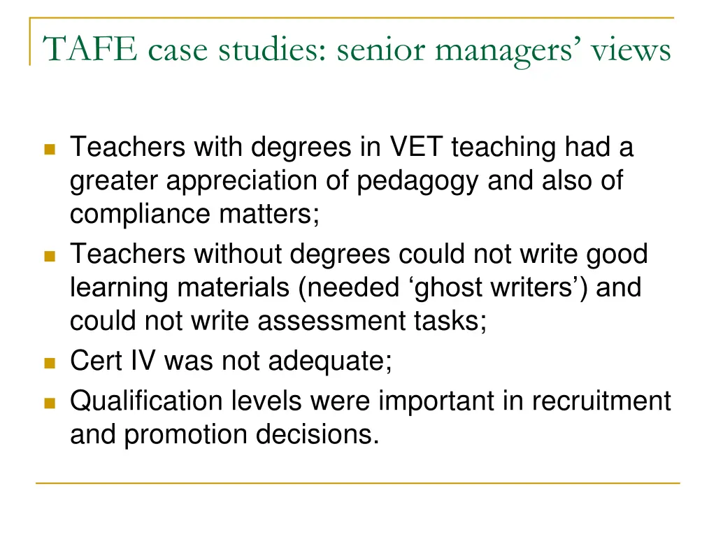 tafe case studies senior managers views