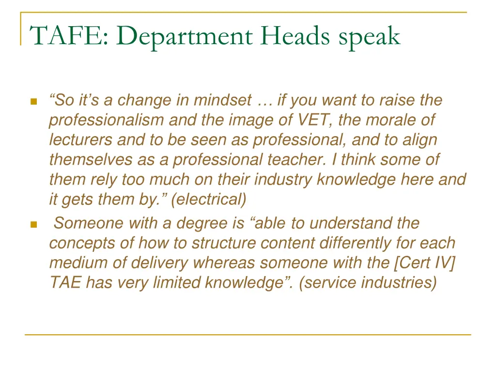 tafe department heads speak