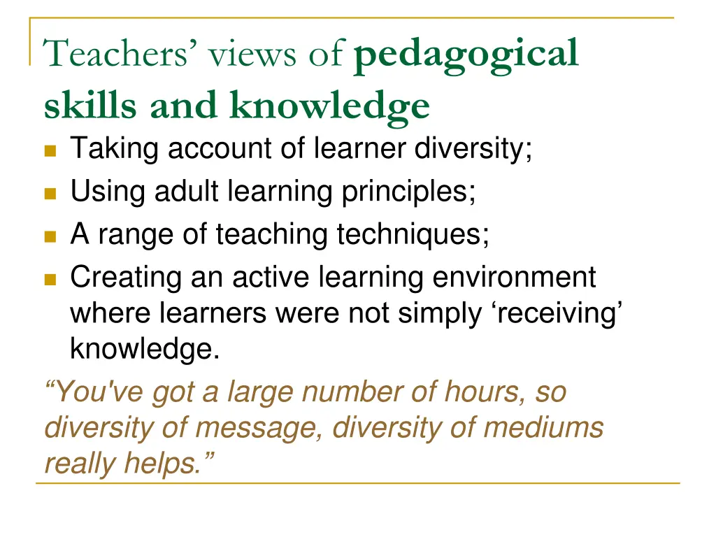 teachers views of pedagogical skills