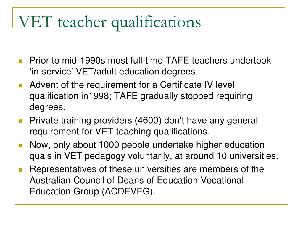 vet teacher qualifications