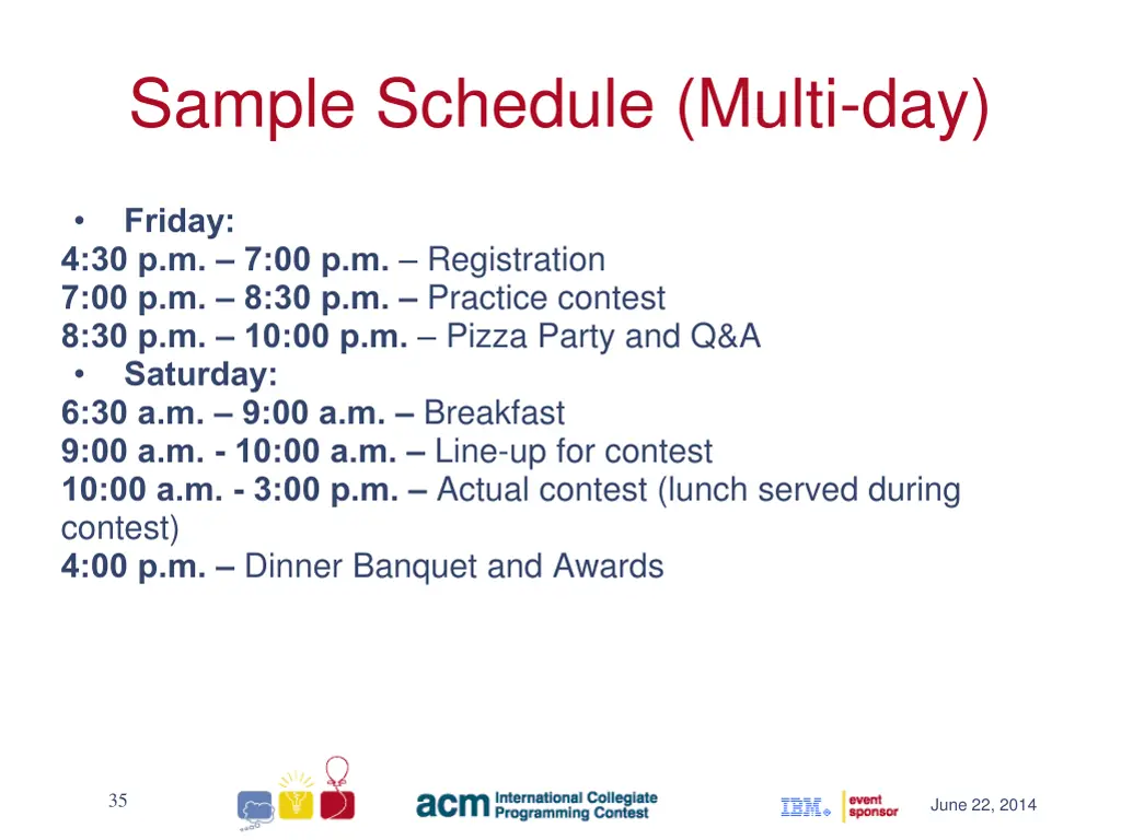 sample schedule multi day