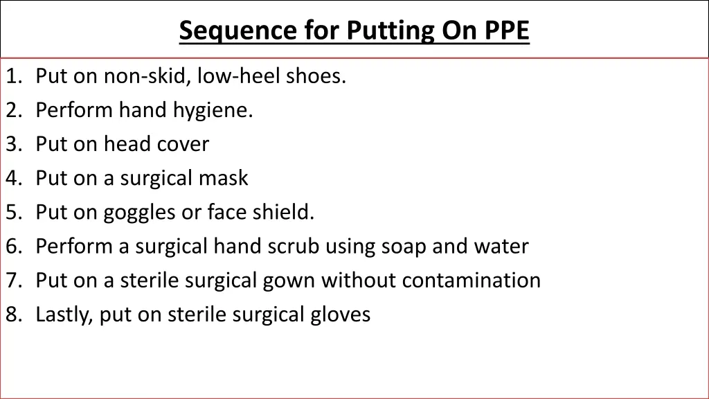 sequence for putting on ppe