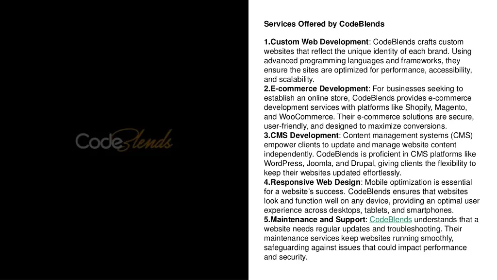 services offered by codeblends