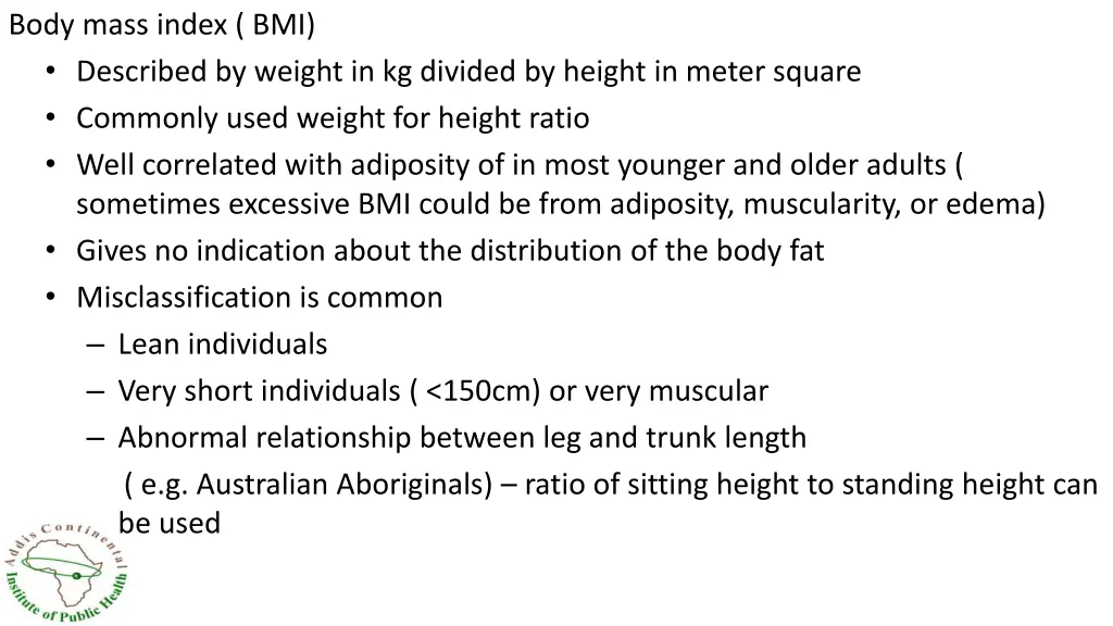 body mass index bmi described by weight