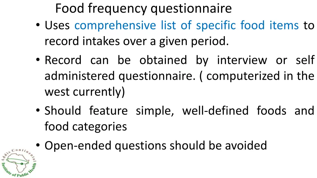 food frequency questionnaire uses comprehensive