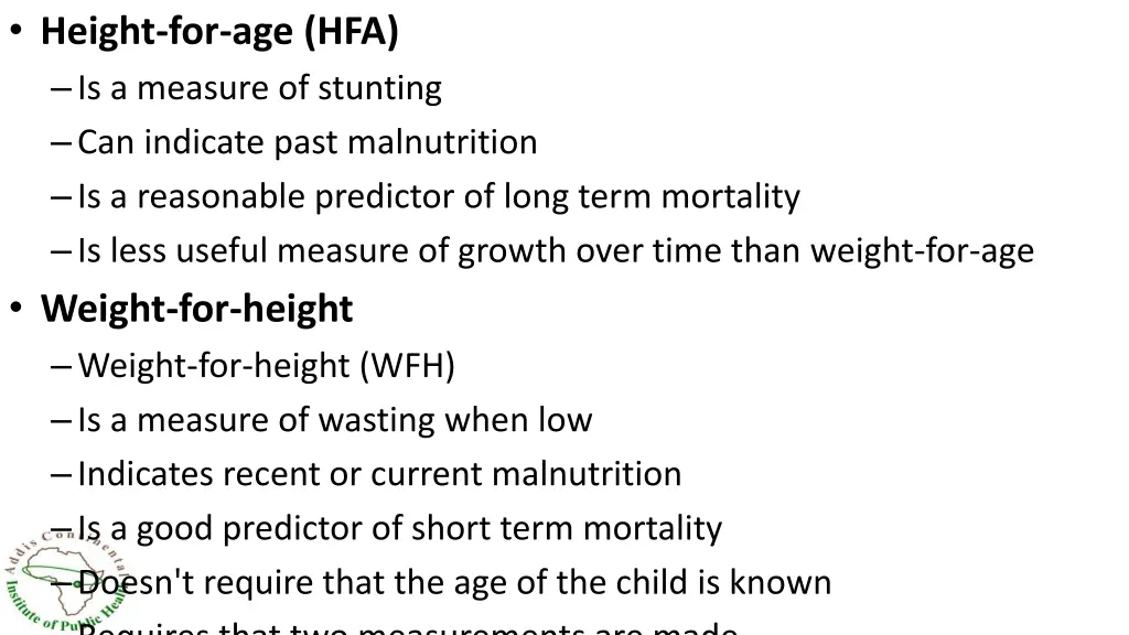 height for age hfa is a measure of stunting