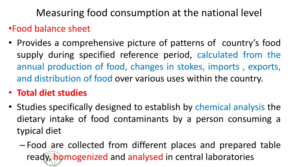 measuring food consumption at the national level