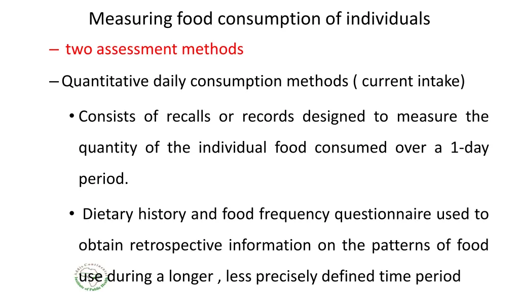 measuring food consumption of individuals