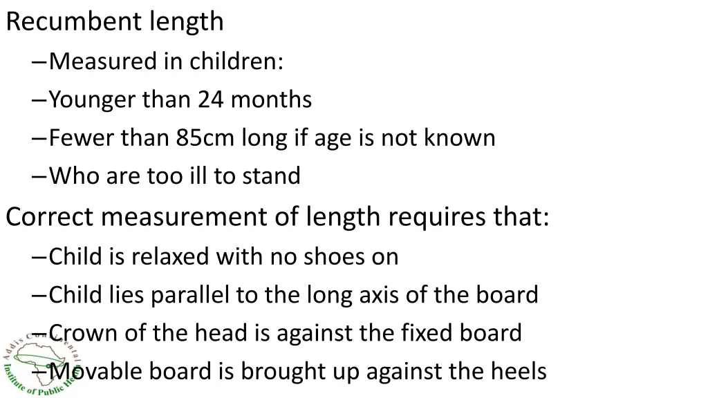 recumbent length measured in children younger