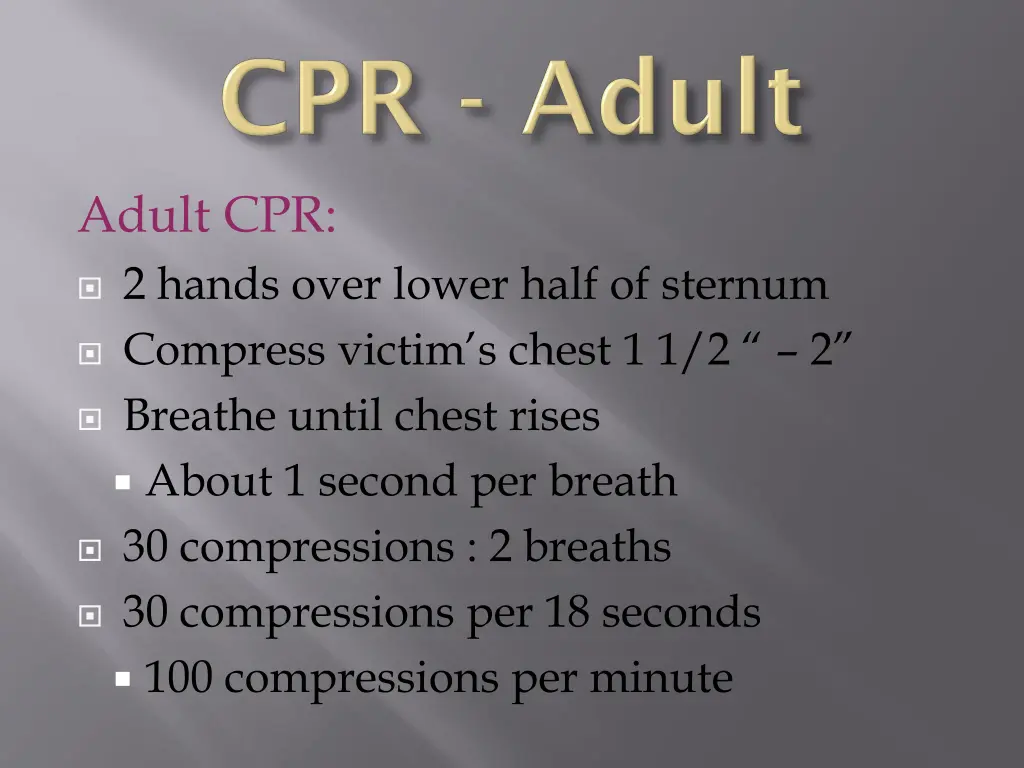 adult cpr 2 hands over lower half of sternum