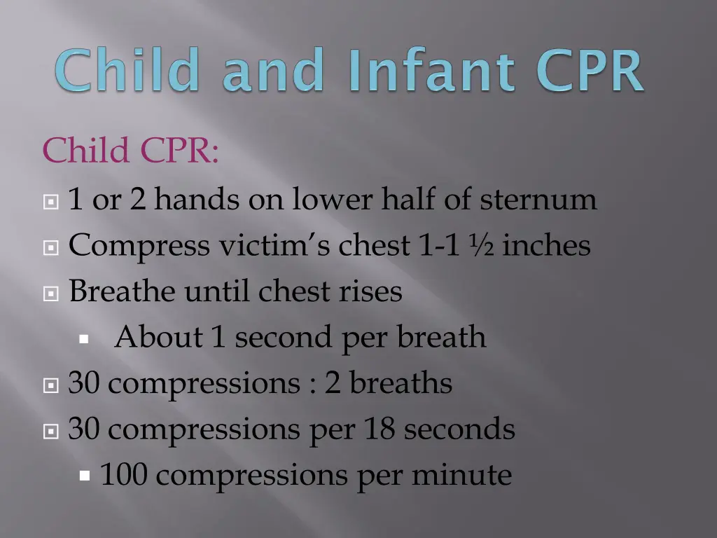 child cpr 1 or 2 hands on lower half of sternum