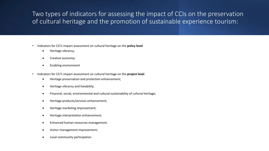 two types of indicators for assessing the impact