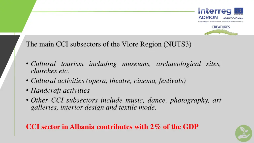 the main cci subsectors of the vlore region nuts3