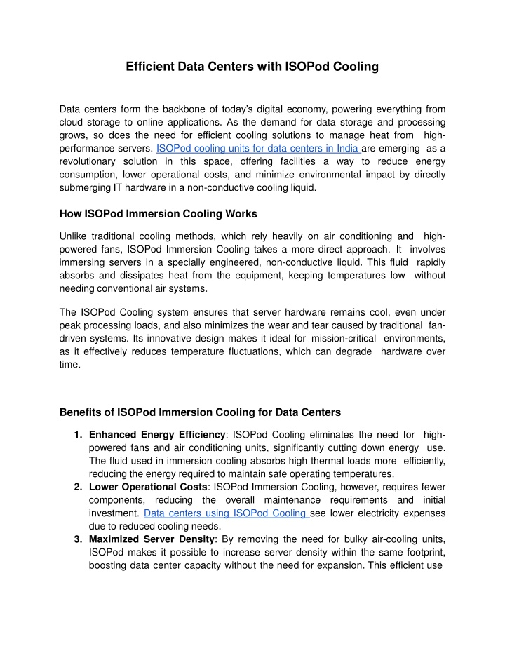 efficient data centers with isopod cooling