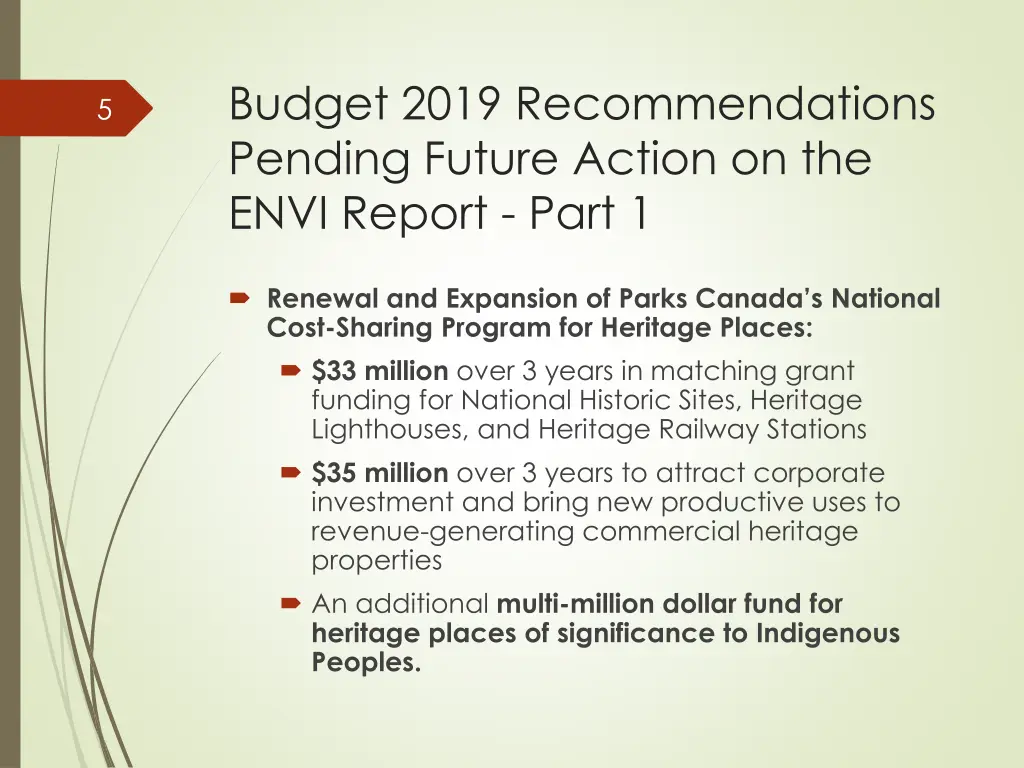 budget 2019 recommendations pending future action