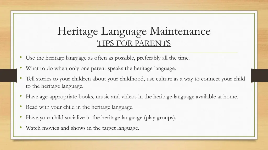 heritage language maintenance tips for parents