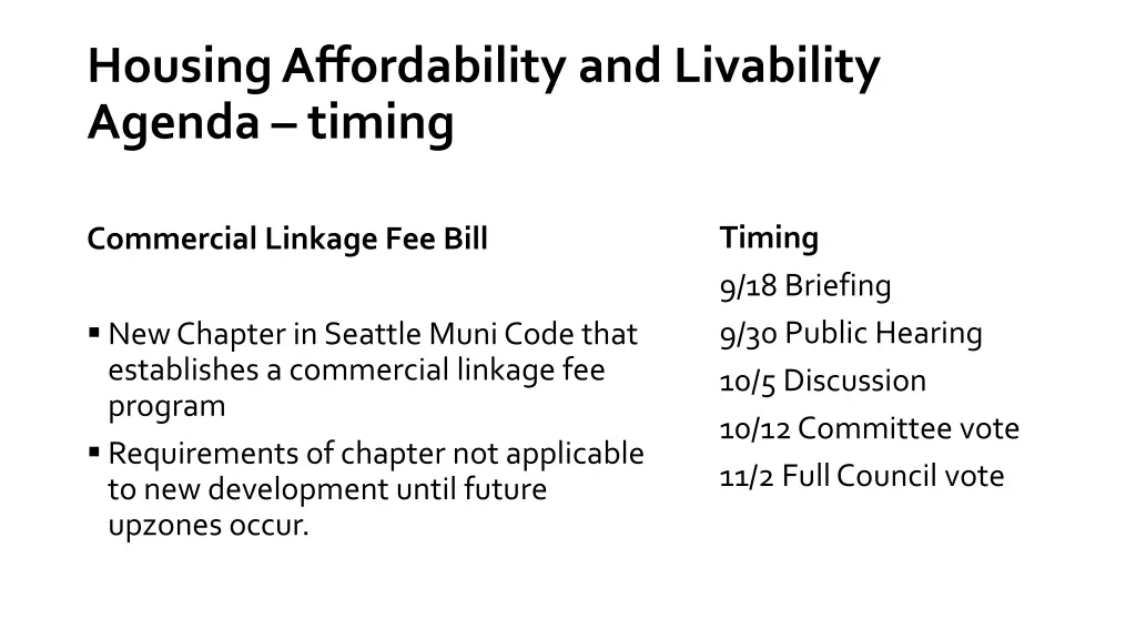 housing affordability and livability agenda timing 3