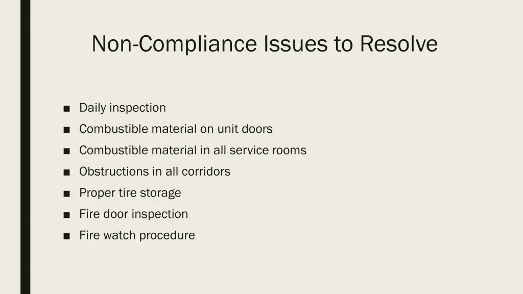 non compliance issues to resolve