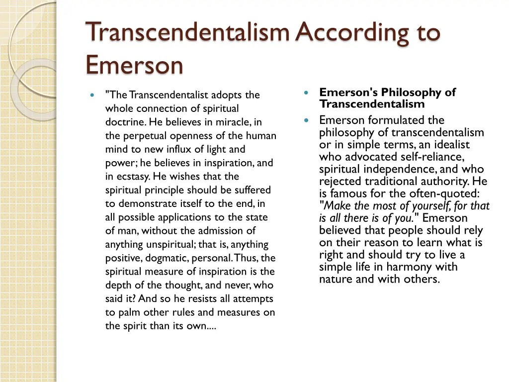 transcendentalism according to emerson