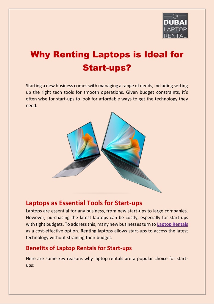 why renting laptops is ideal for start ups