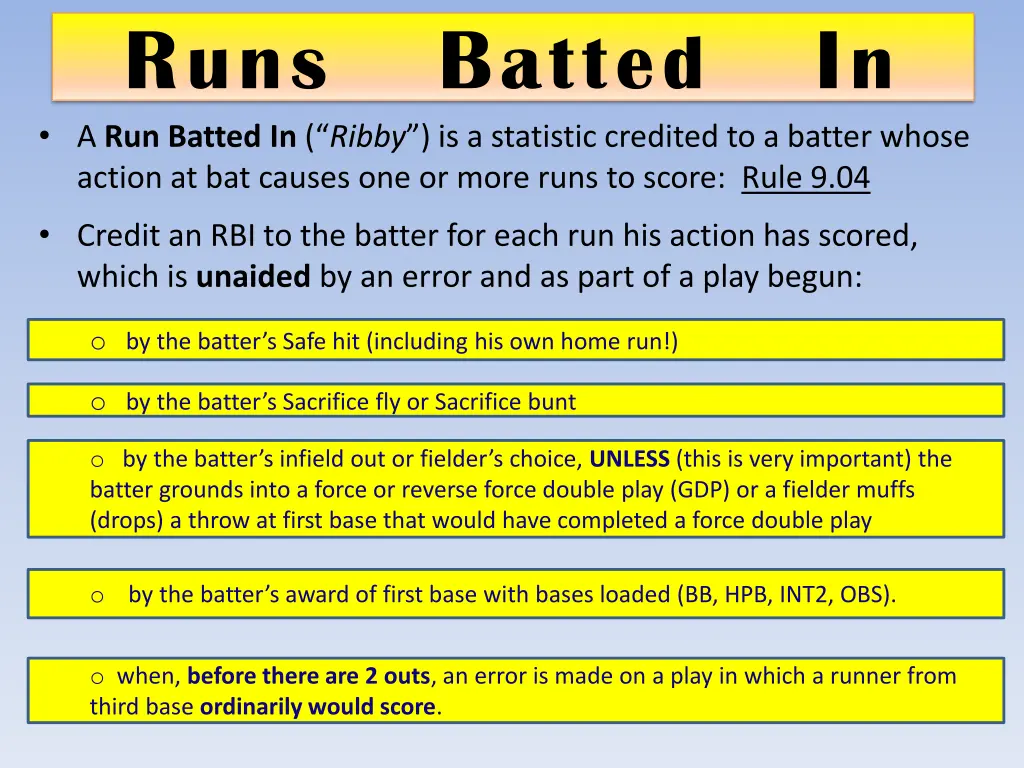 r uns b atted i n a run batted in ribby