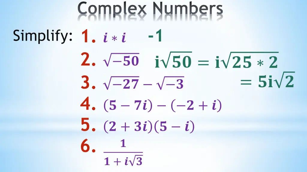 complex numbers 1 2 3 4 5 6