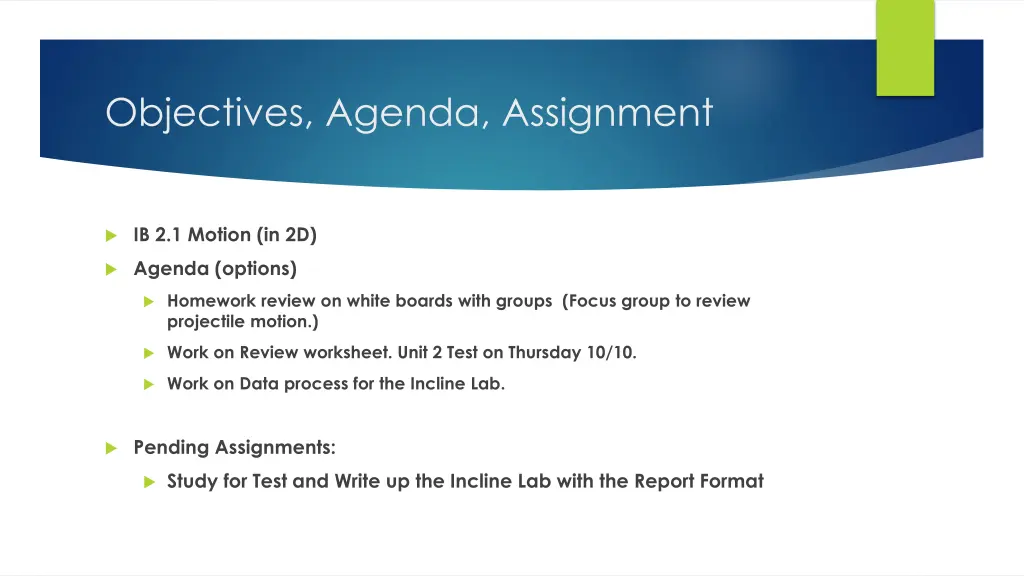 objectives agenda assignment