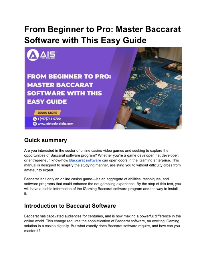 from beginner to pro master baccarat software