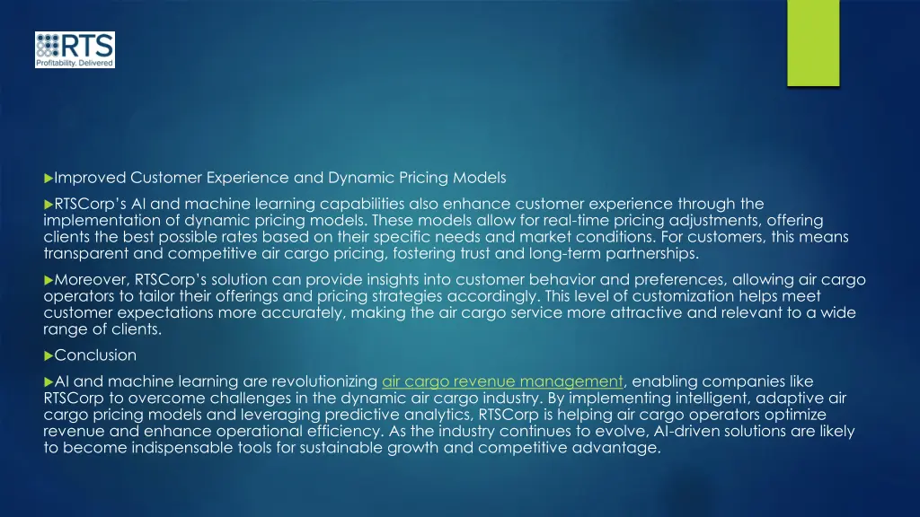 improved customer experience and dynamic pricing