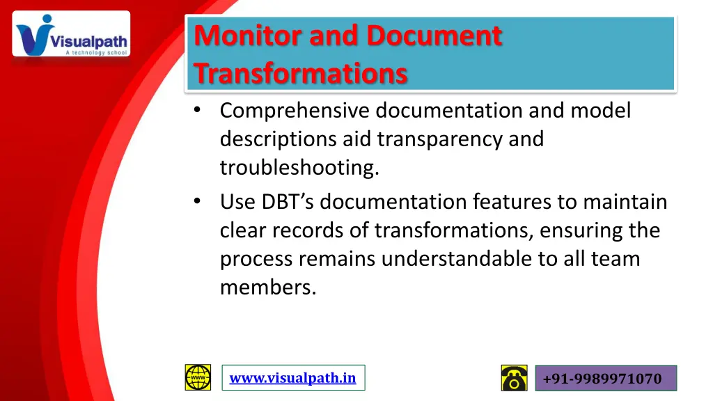 monitor and document transformations