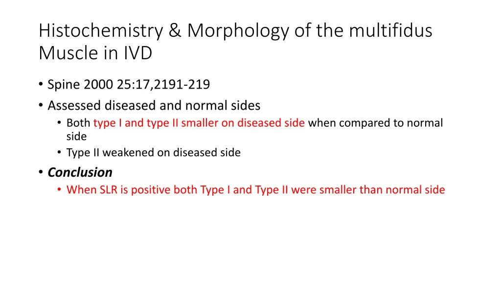 histochemistry morphology of the multifidus