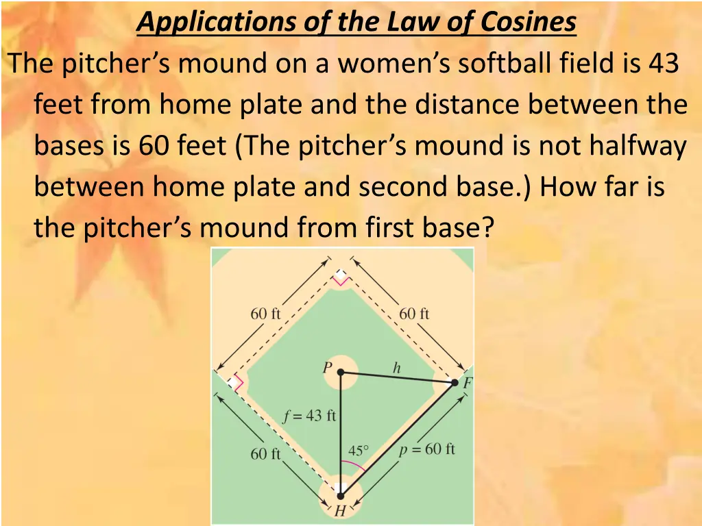 applications of the law of cosines the pitcher