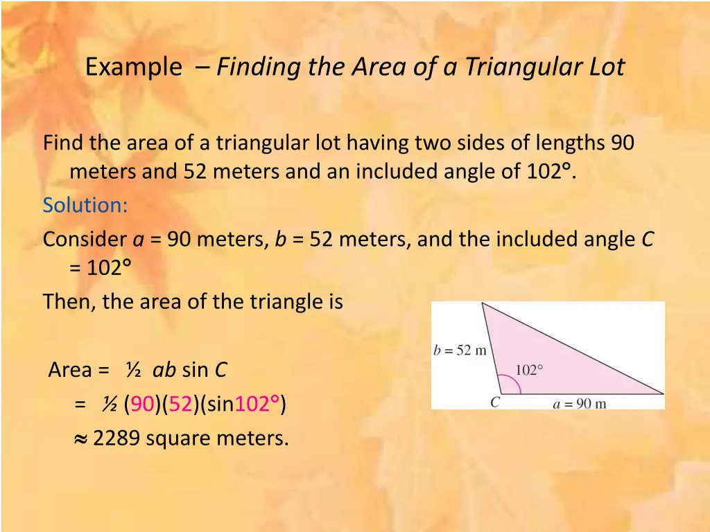 example finding the area of a triangular lot