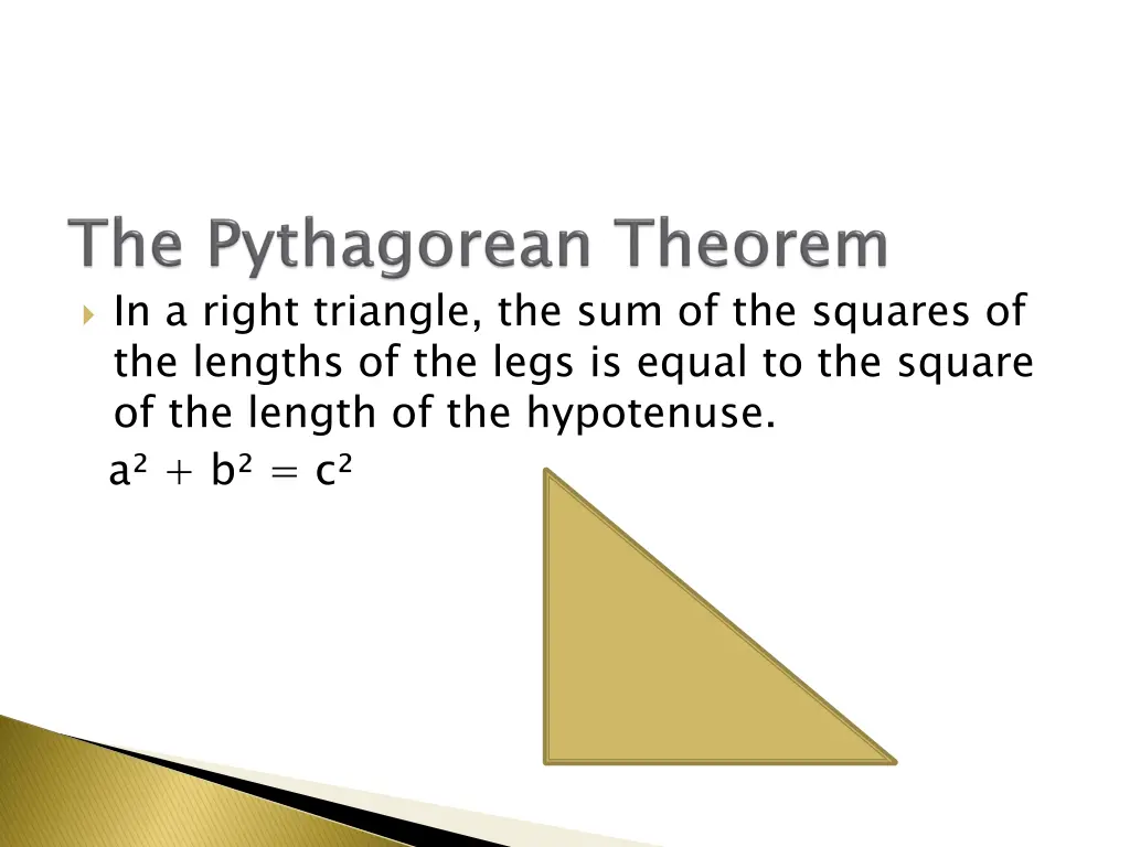 in a right triangle the sum of the squares