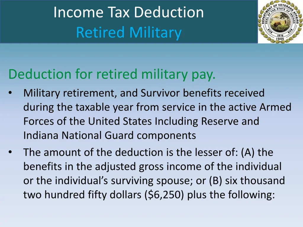 income tax deduction retired military