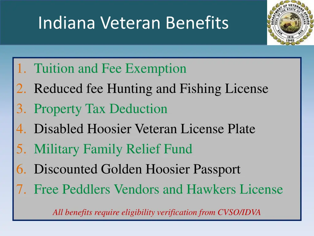 indiana veteran benefits