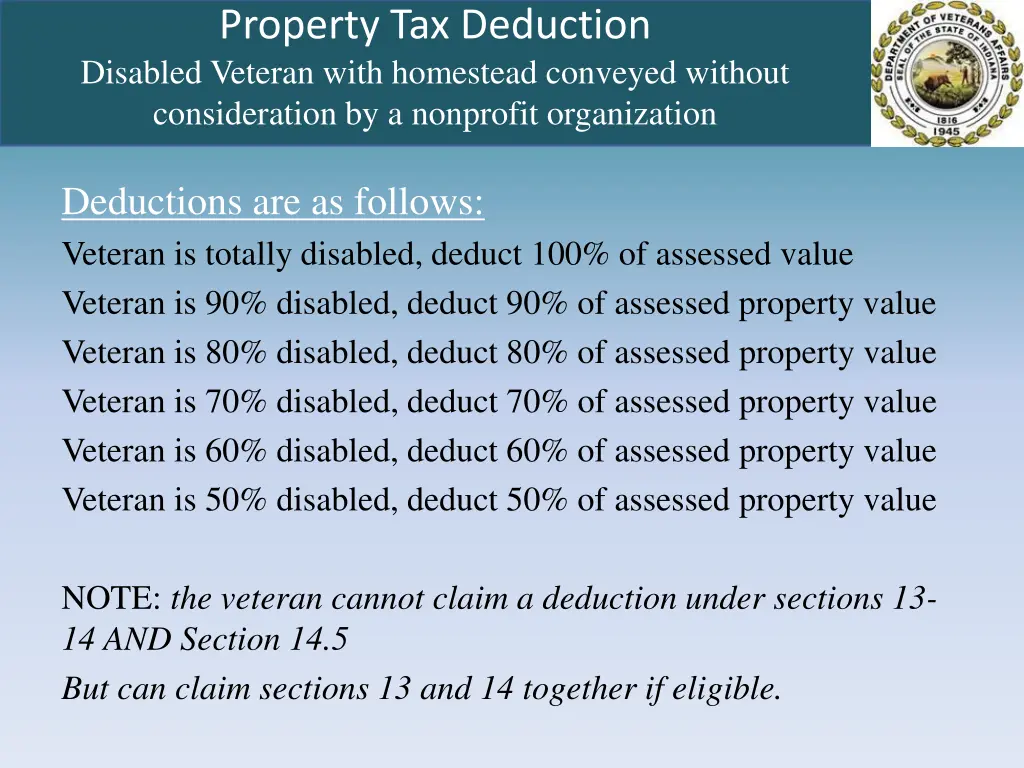 property tax deduction disabled veteran with 1