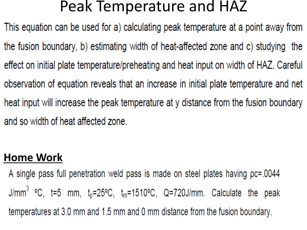 peak temperature and haz 2