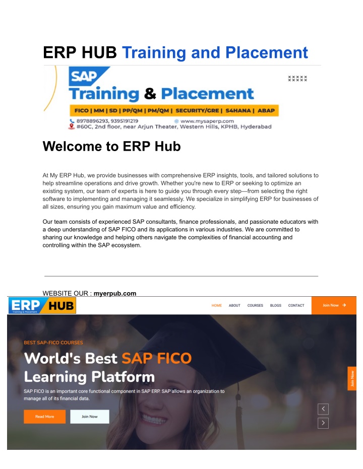 erp hub training and placement