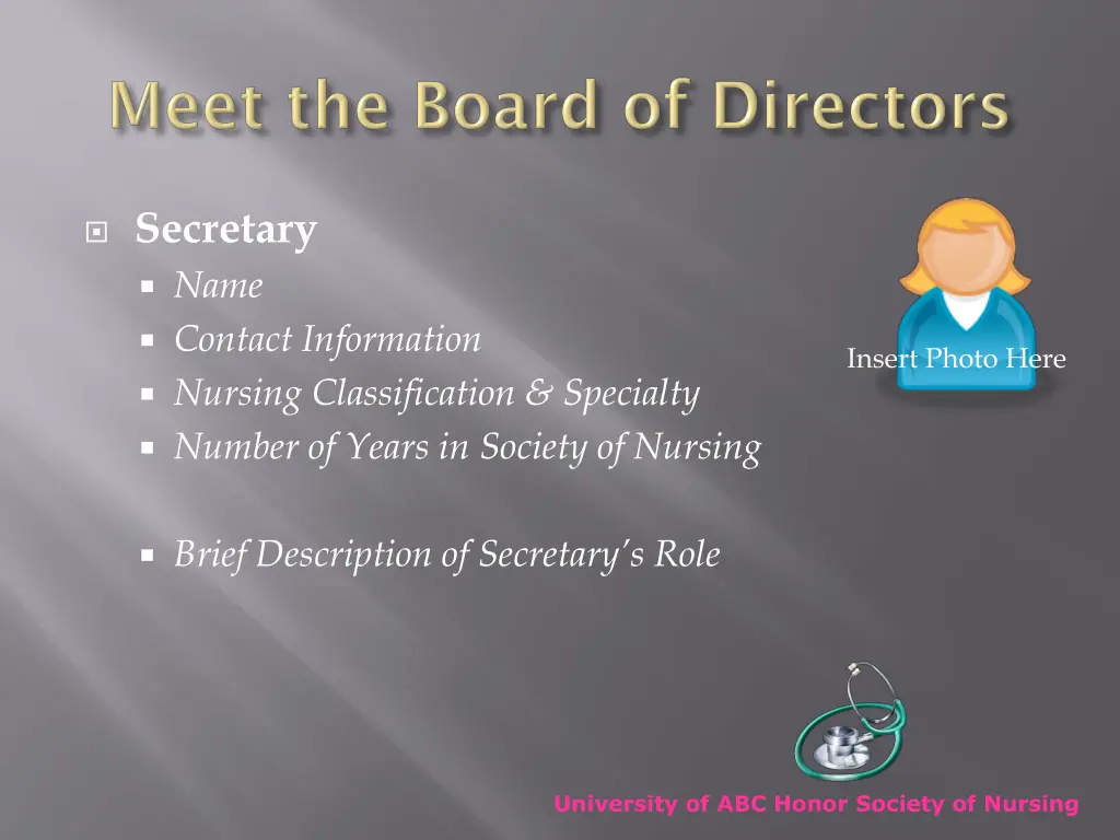 secretary name contact information nursing