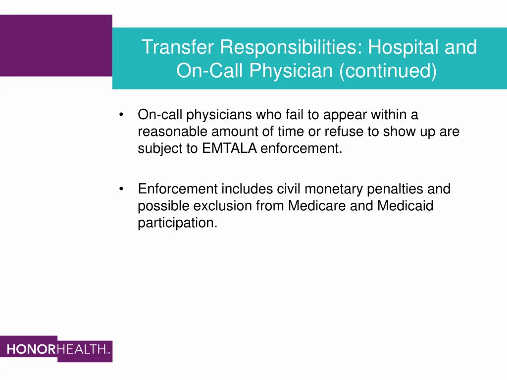 transfer responsibilities hospital and on call 1