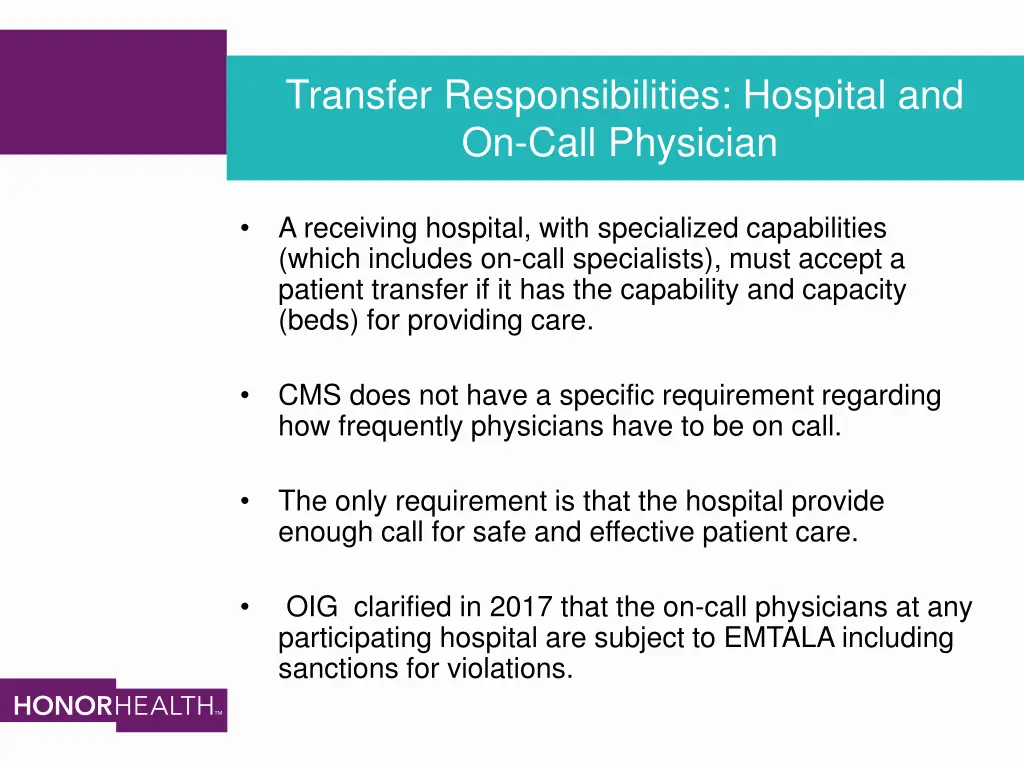 transfer responsibilities hospital and on call